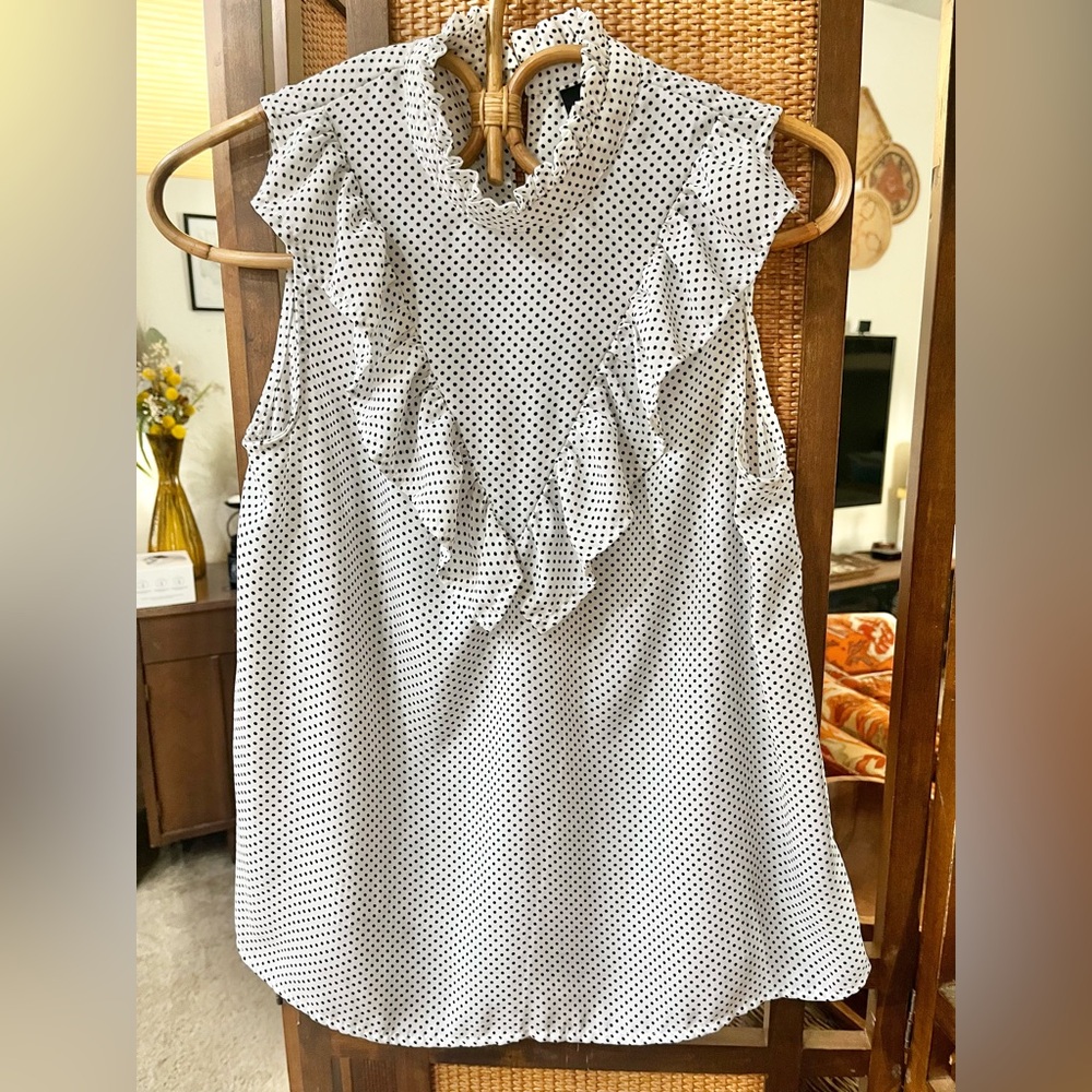 Who What Wear White and Black Polka Dot Ruffle Sleeveless Top